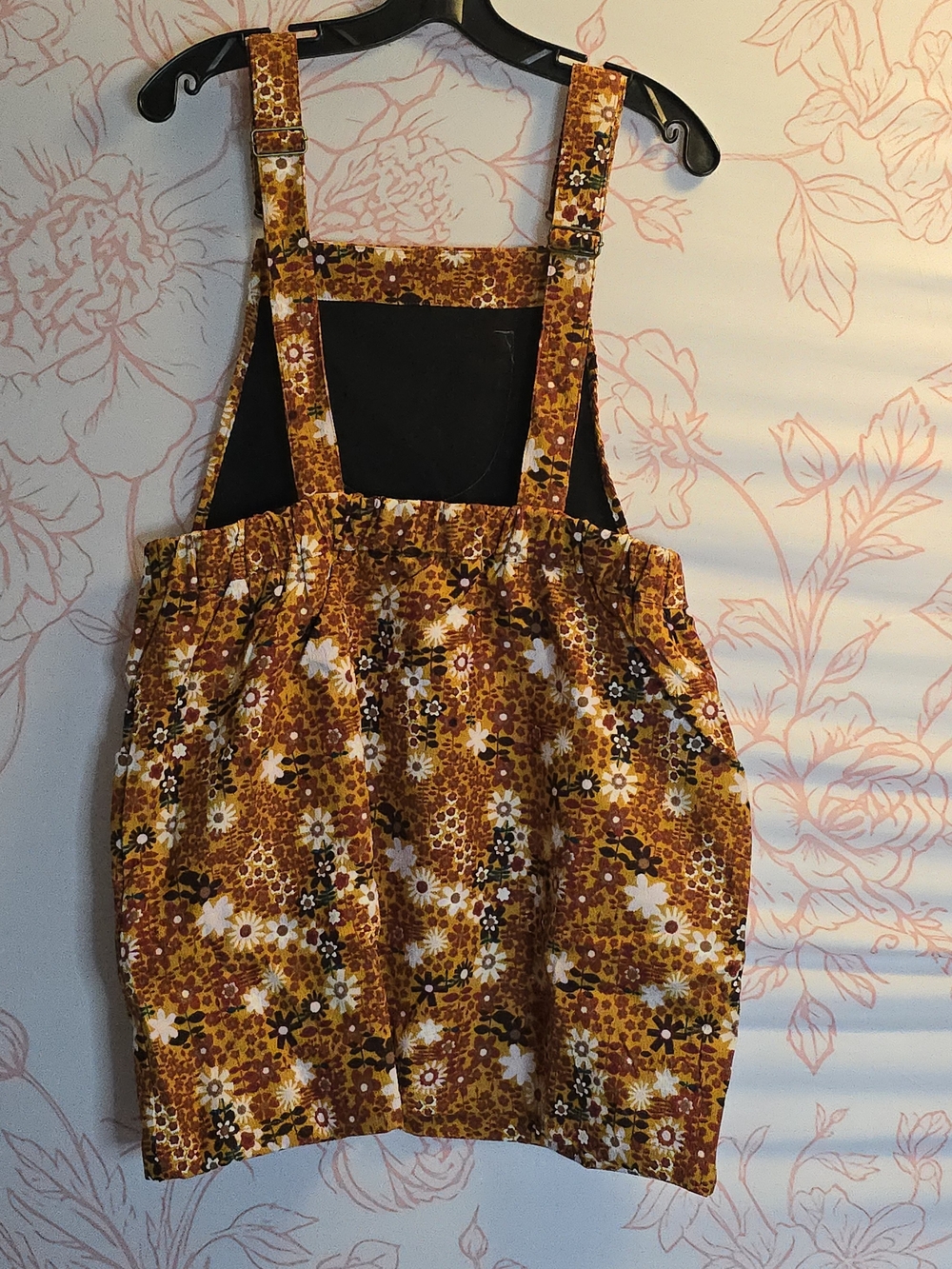 Cider Rust Floral Corduroy Overalls Mini Dress - Picture 4 of 6